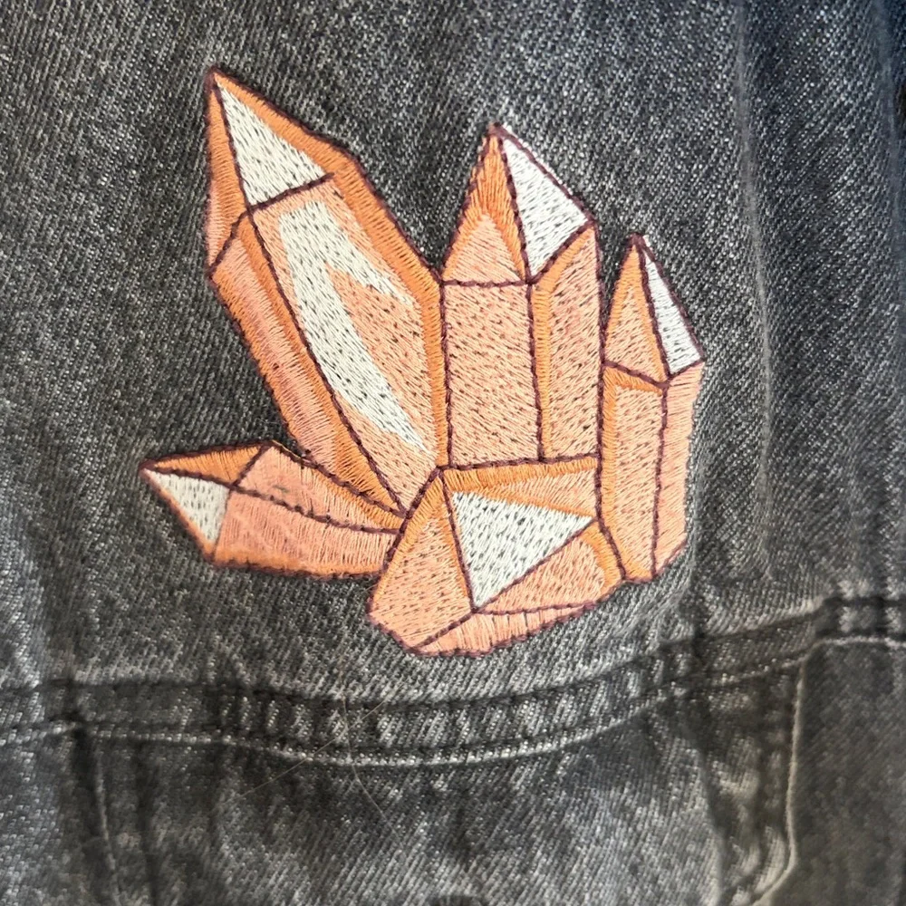 Coveted Free People Jean Jacket with Embroidery and Beadwork XS - Picture 5 of 12